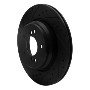 BMW M5 Brake Rotor (1) - Rear Left - R1 Concepts - Drilled & Slotted - Black - `00-`06